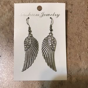 Beautiful Silver Crystal Wing Dangle Earrings